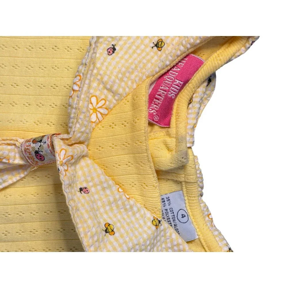 VTG Kids Headquarters Girl SZ 4 Yellow Floral Matching Outfit Retro‎ Summer 90's